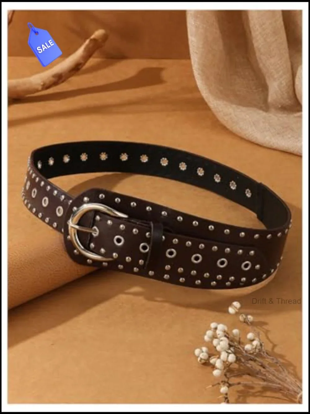Studded PU Leather Belt Y2k Punk Rave Cowgirl Wide Waist Belt